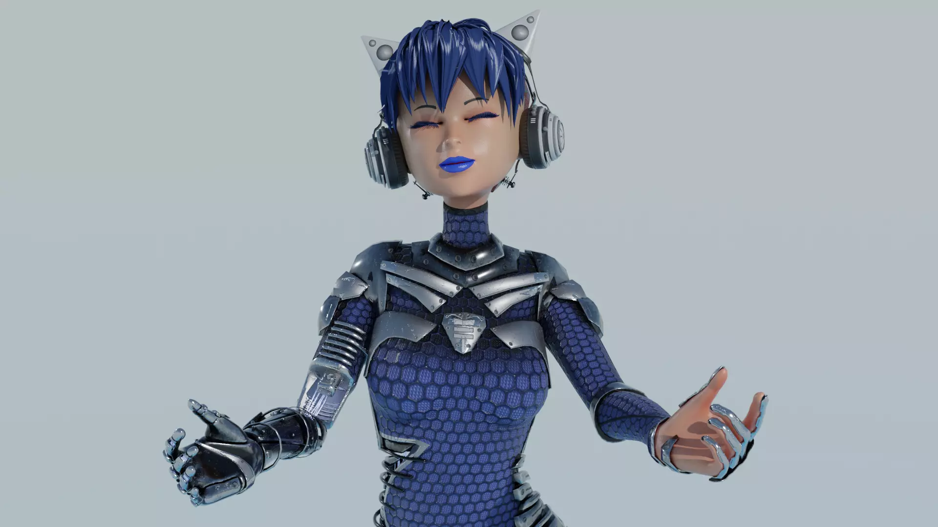 Cyberpunk Cat Ear Robotic Girl Animation Pack Low-poly 3D model_12