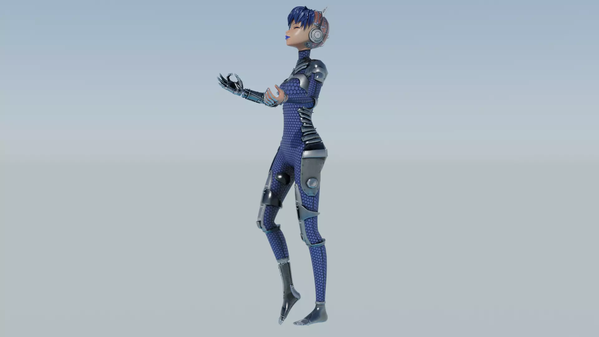 Cyberpunk Cat Ear Robotic Girl Animation Pack Low-poly 3D model_134