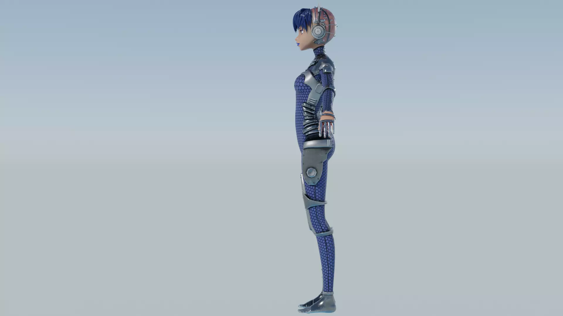 Cyberpunk Cat Ear Robotic Girl Animation Pack Low-poly 3D model_95