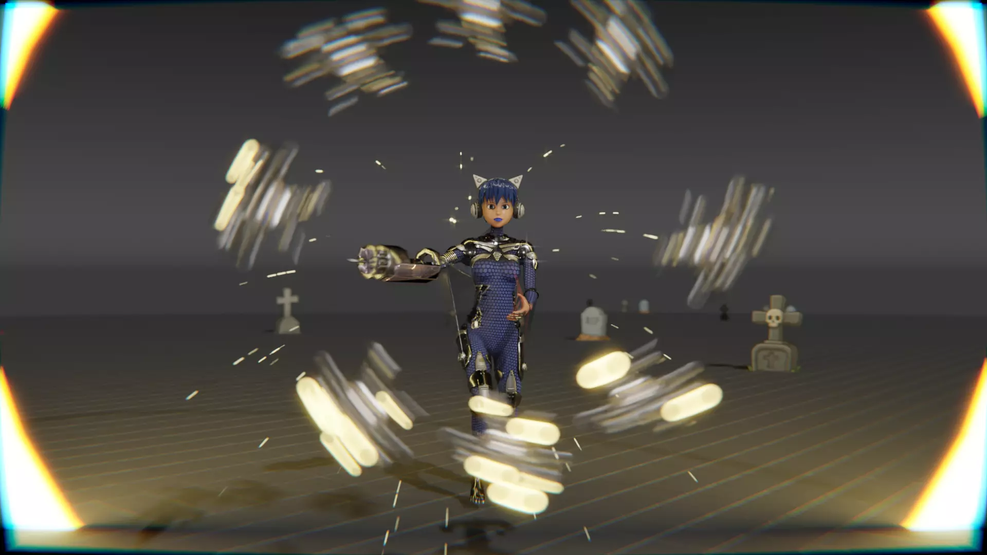 Cyberpunk Cat Ear Robotic Girl Animation Pack Low-poly 3D model_56