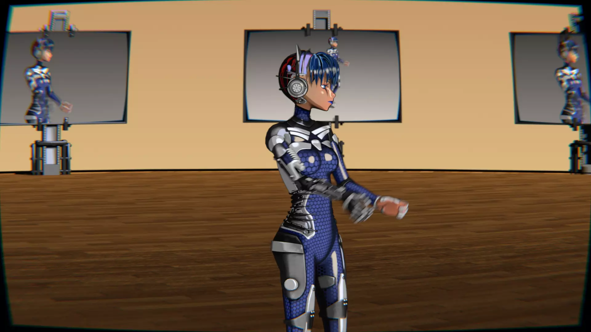 Cyberpunk Cat Ear Robotic Girl Animation Pack Low-poly 3D model_15