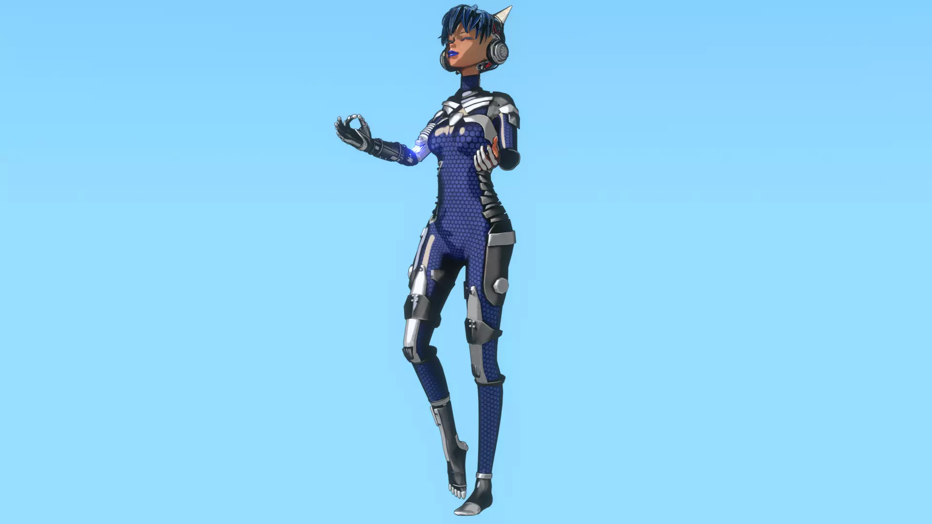 Cyberpunk Cat Ear Robotic Girl Animation Pack Low-poly 3D model_137