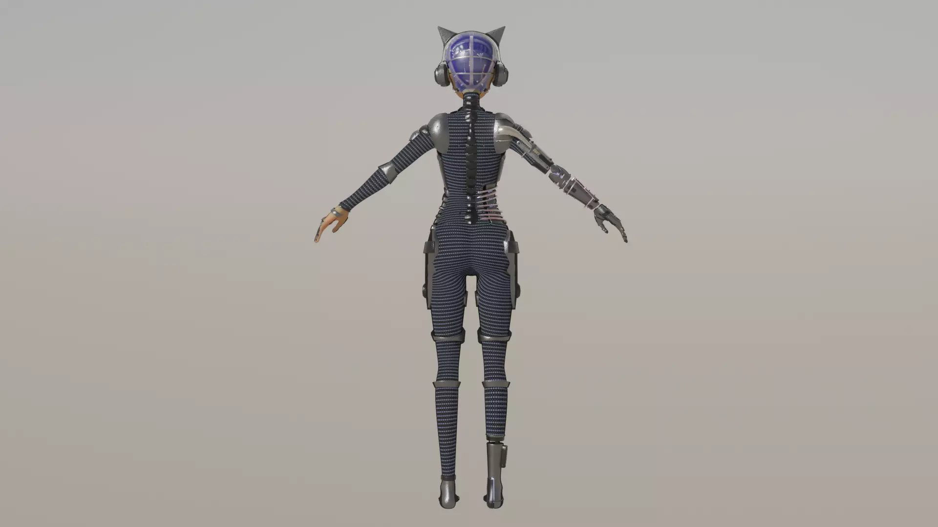 Cyberpunk Cat Ear Robotic Girl Animation Pack Low-poly 3D model_102