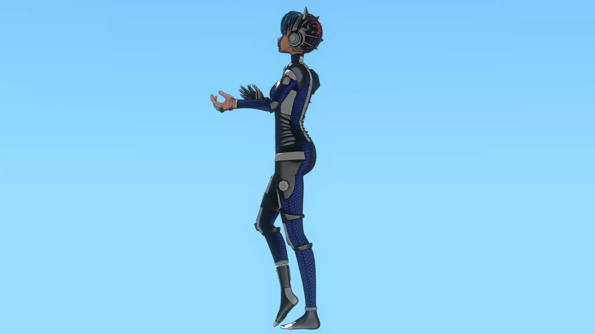 Cyberpunk Cat Ear Robotic Girl Animation Pack Low-poly 3D model_139