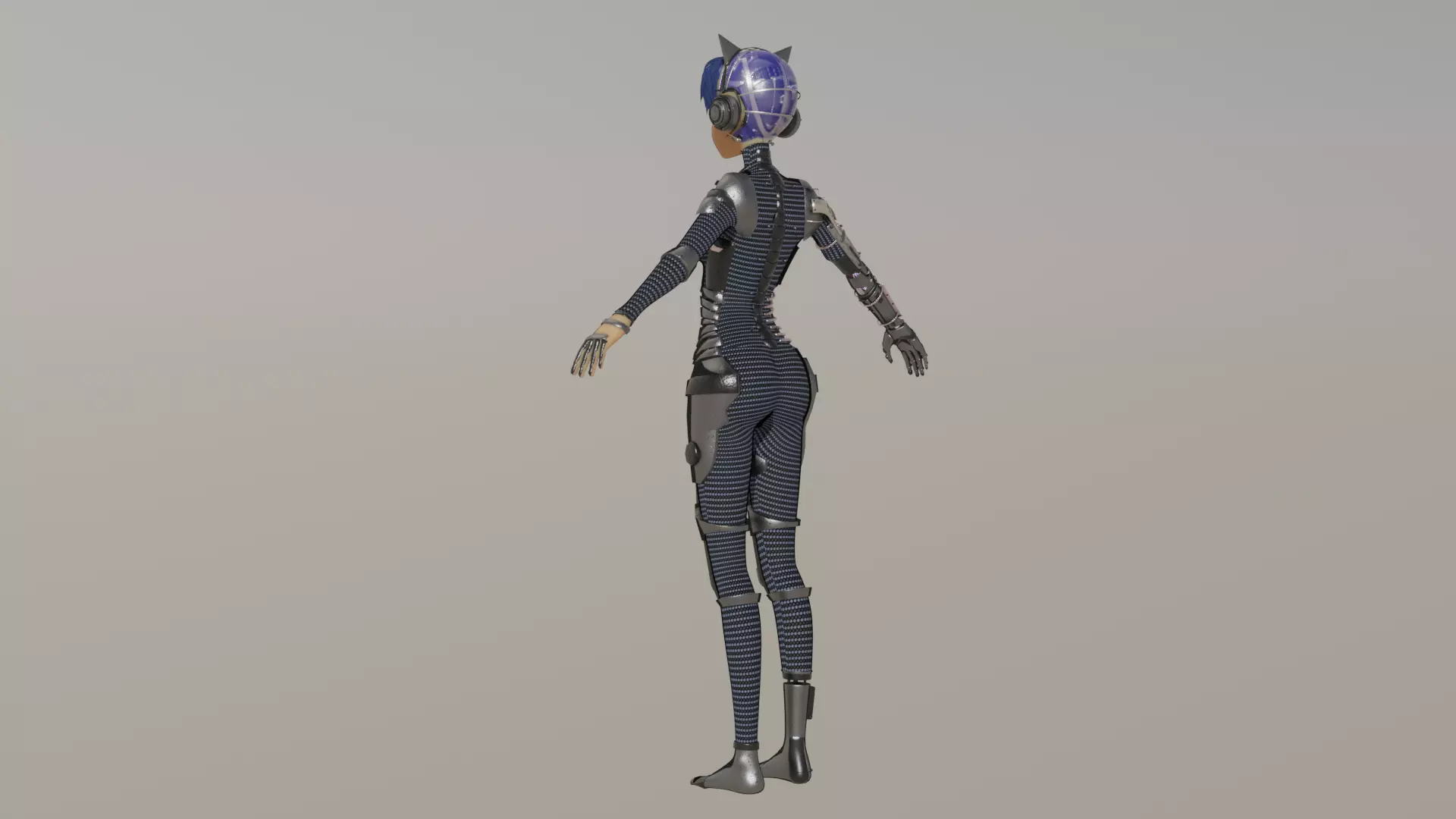 Cyberpunk Cat Ear Robotic Girl Animation Pack Low-poly 3D model_101