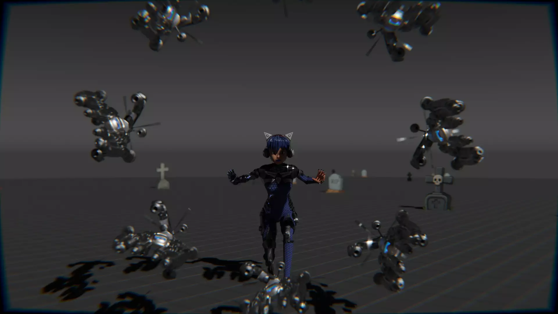 Cyberpunk Cat Ear Robotic Girl Animation Pack Low-poly 3D model_47