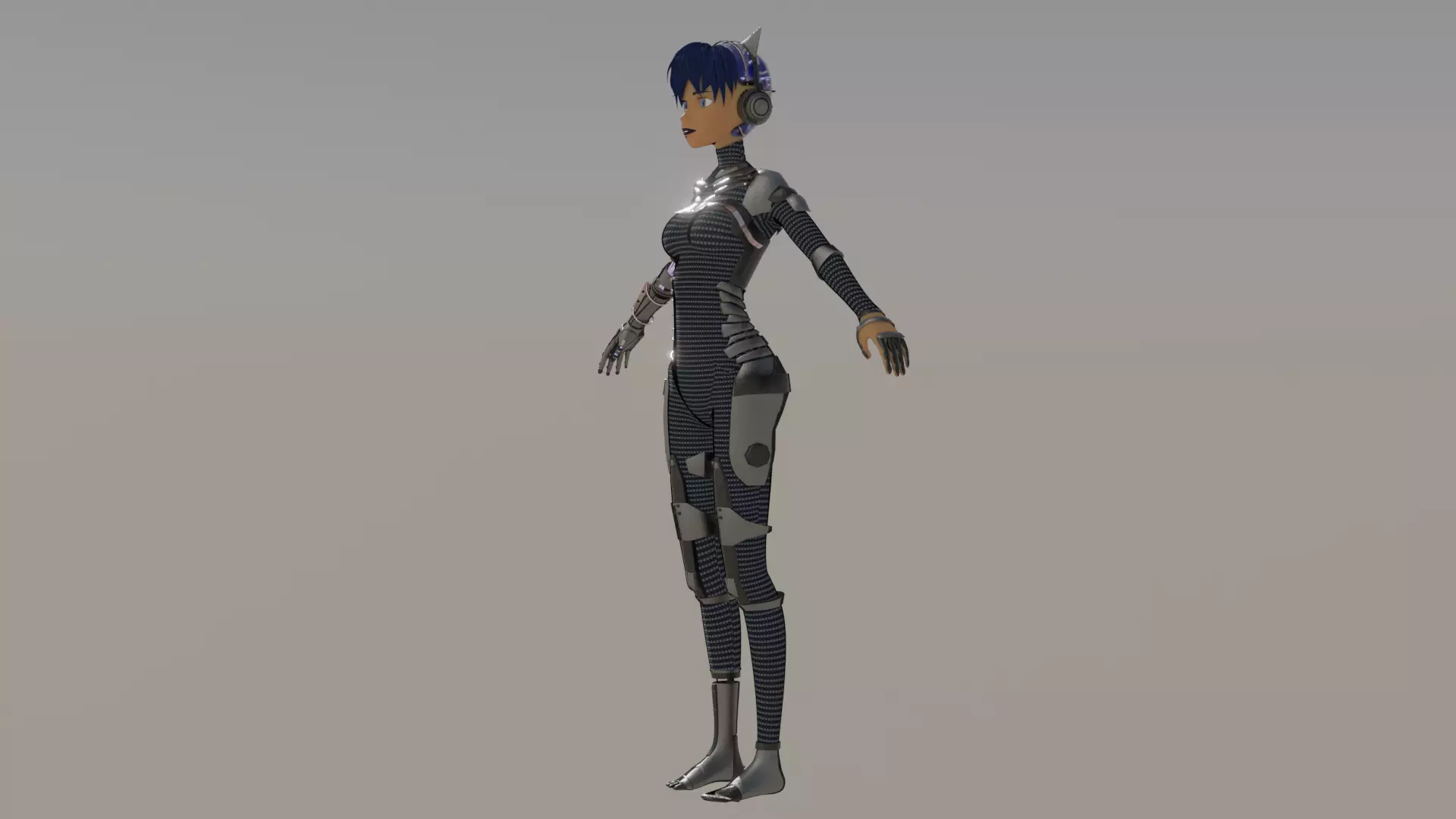 Cyberpunk Cat Ear Robotic Girl Animation Pack Low-poly 3D model_99