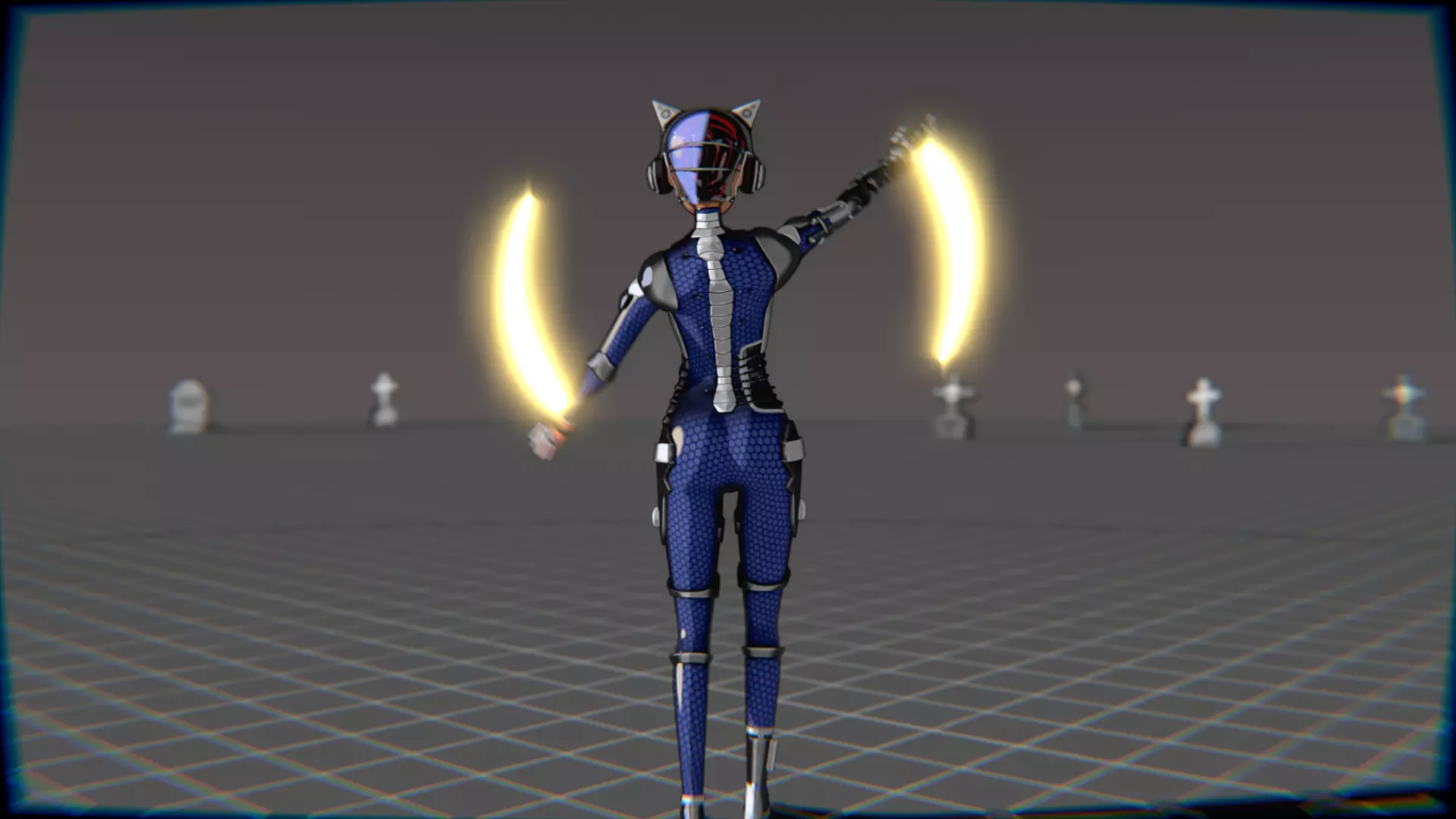 Cyberpunk Cat Ear Robotic Girl Animation Pack Low-poly 3D model_114