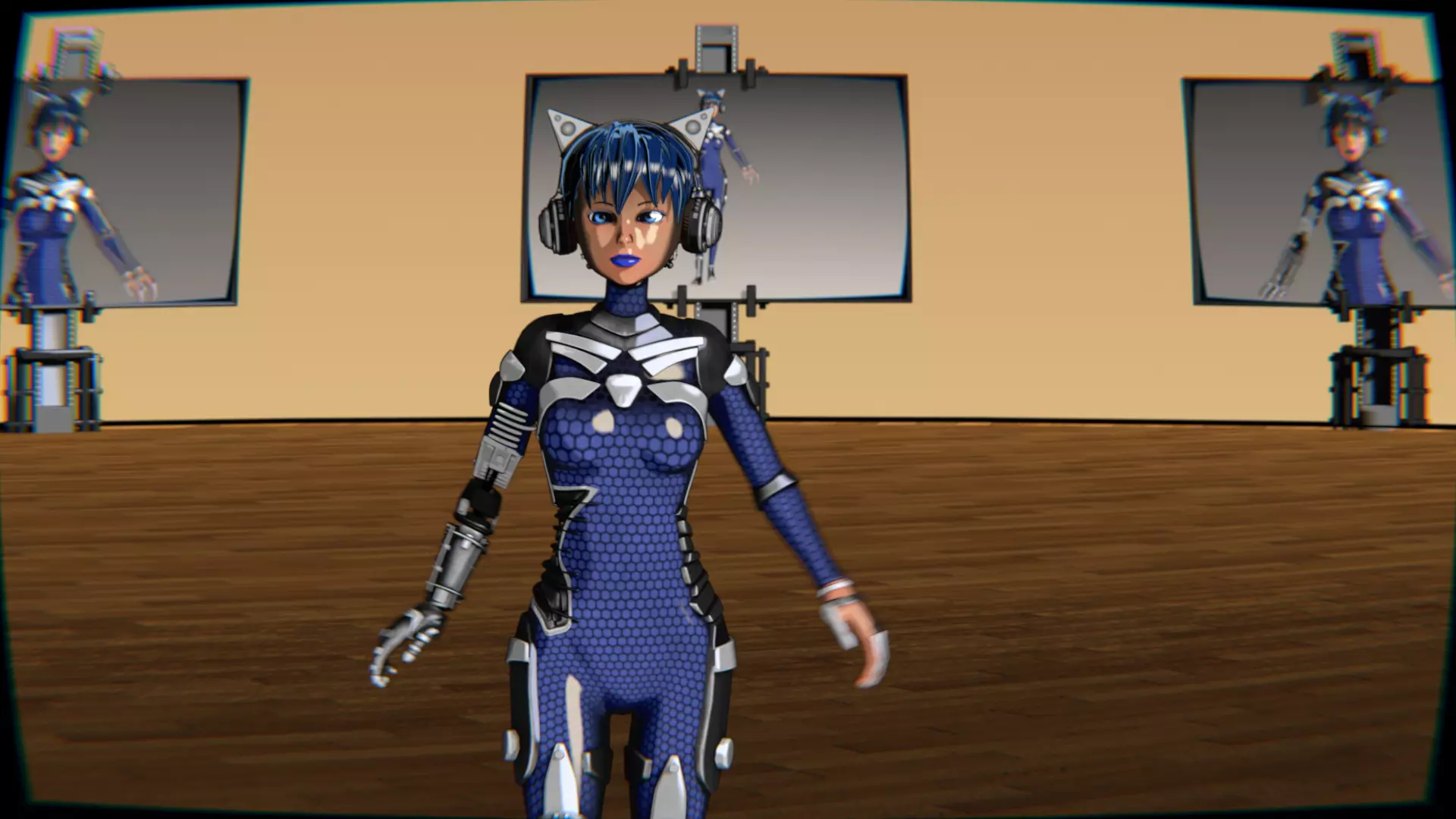 Cyberpunk Cat Ear Robotic Girl Animation Pack Low-poly 3D model_23