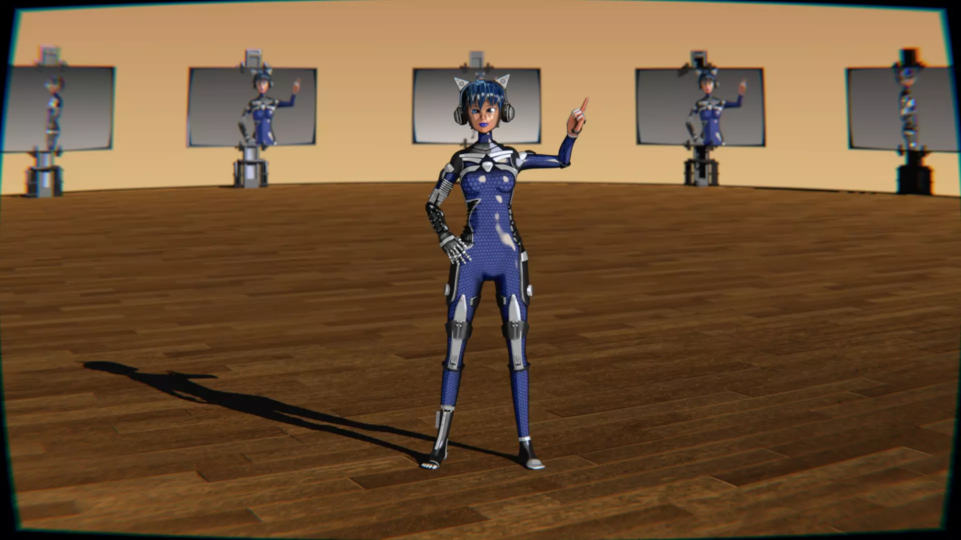 Cyberpunk Cat Ear Robotic Girl Animation Pack Low-poly 3D model_34