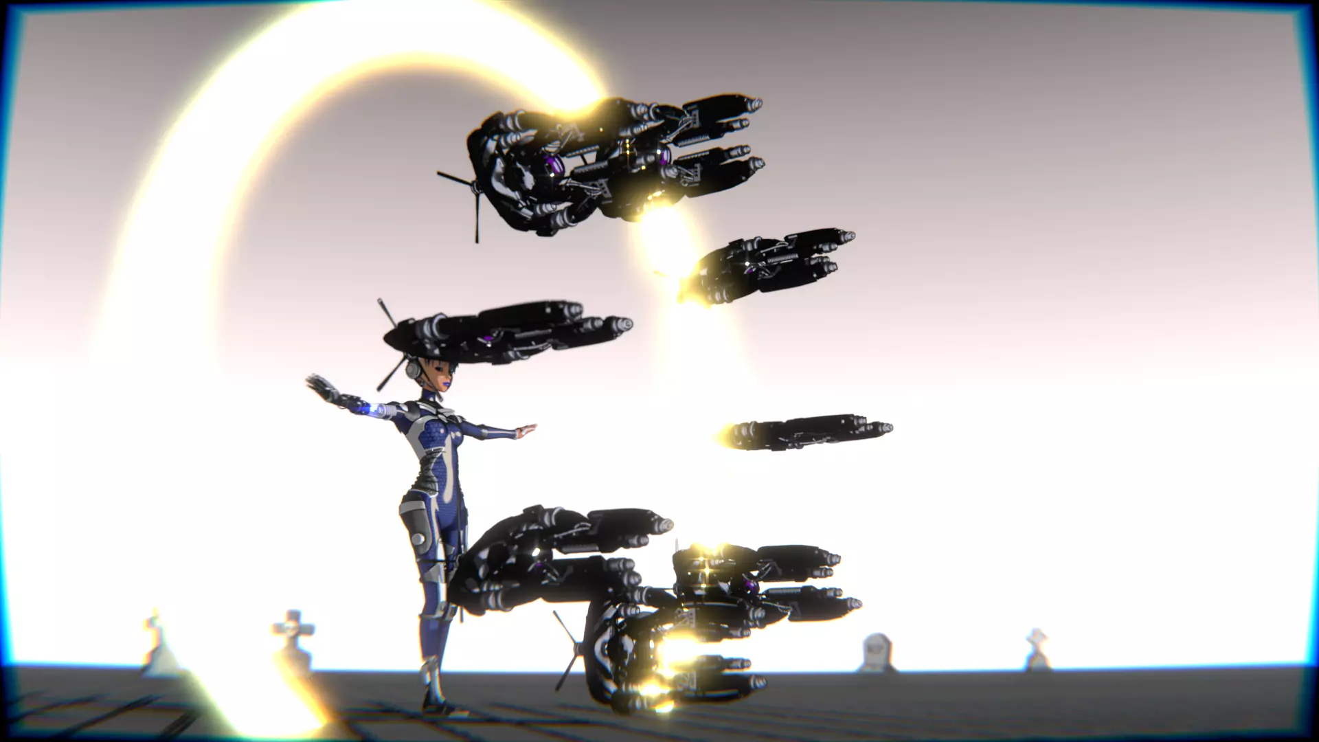 Cyberpunk Cat Ear Robotic Girl Animation Pack Low-poly 3D model_116