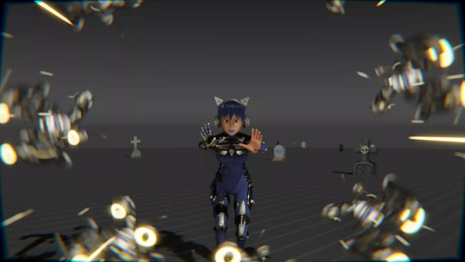 Cyberpunk Cat Ear Robotic Girl Animation Pack Low-poly 3D model_57