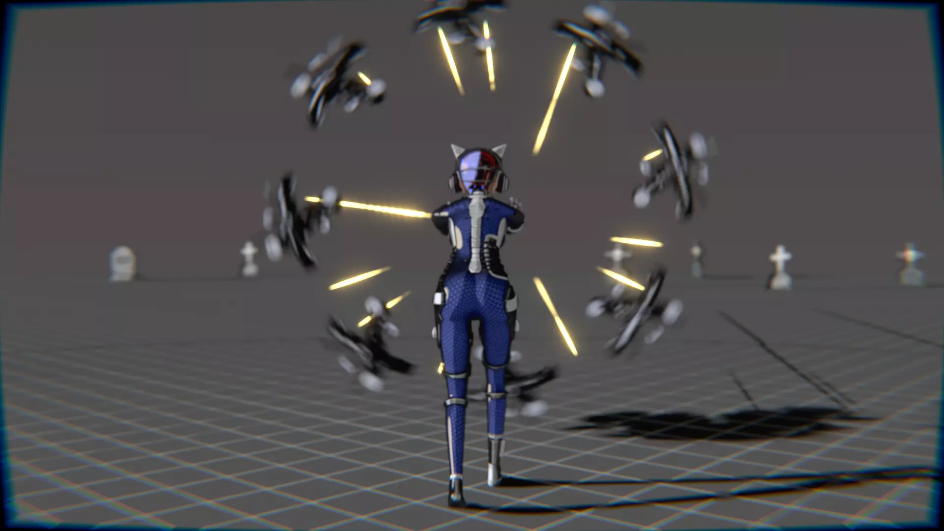 Cyberpunk Cat Ear Robotic Girl Animation Pack Low-poly 3D model_130