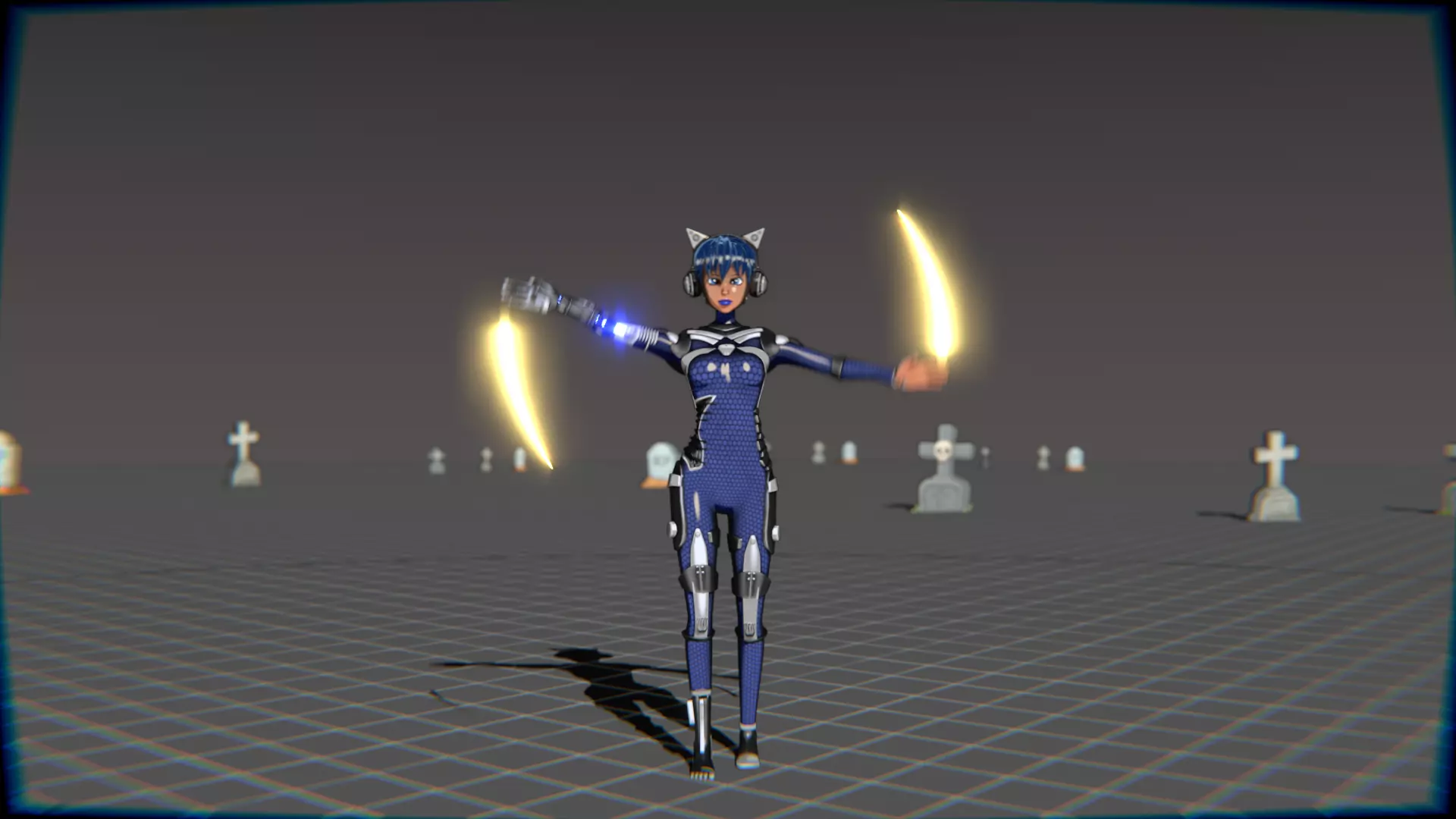 Cyberpunk Cat Ear Robotic Girl Animation Pack Low-poly 3D model_111