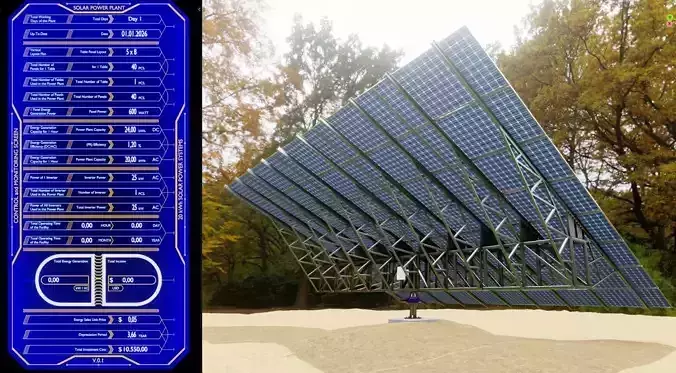 Solar Tracking Pole-5x8 Panel Layout SOLAR-SIM V01 Low-poly 3D model
