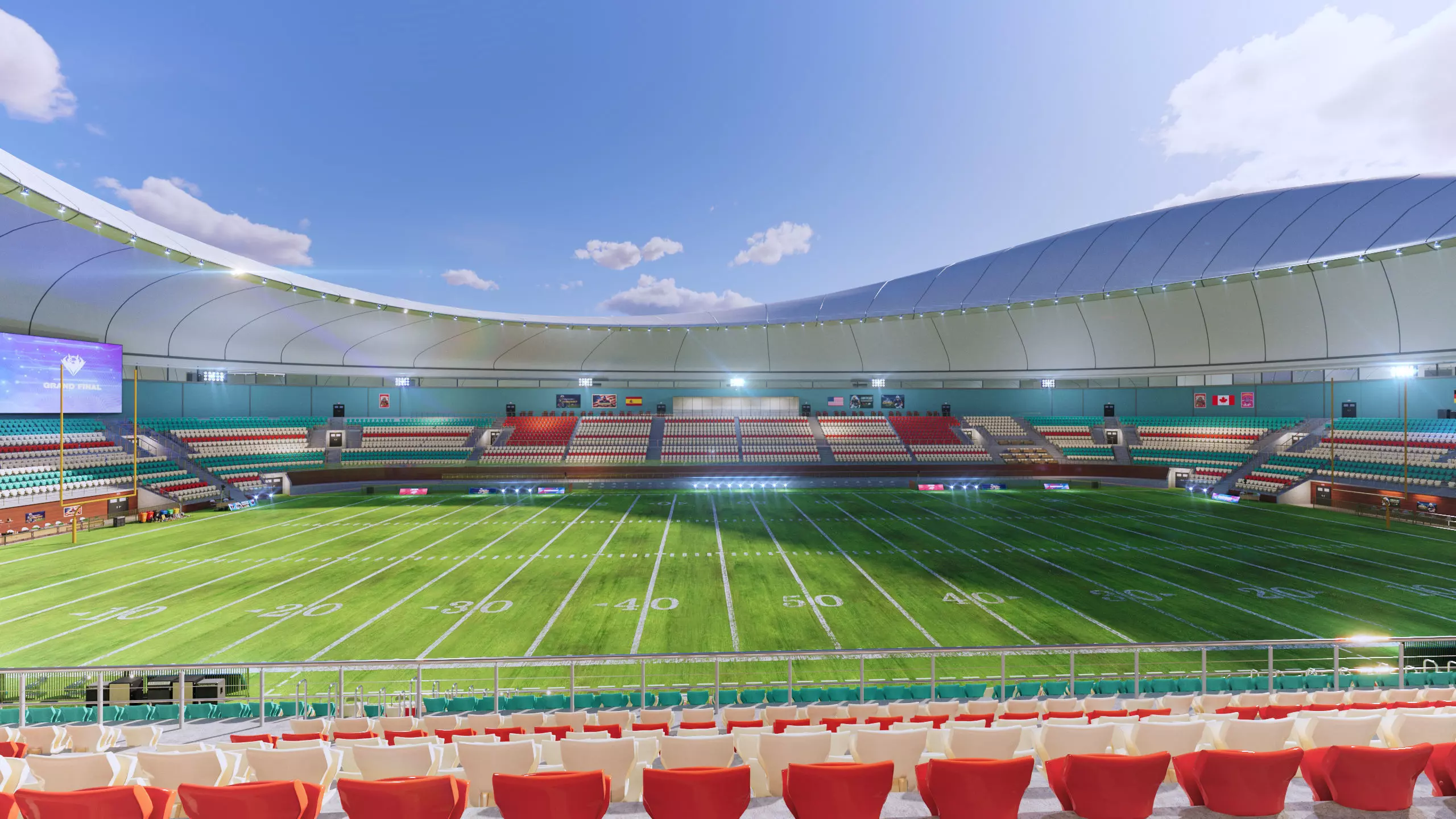 American Football Stadium Exterior Interior Props 3D model_3