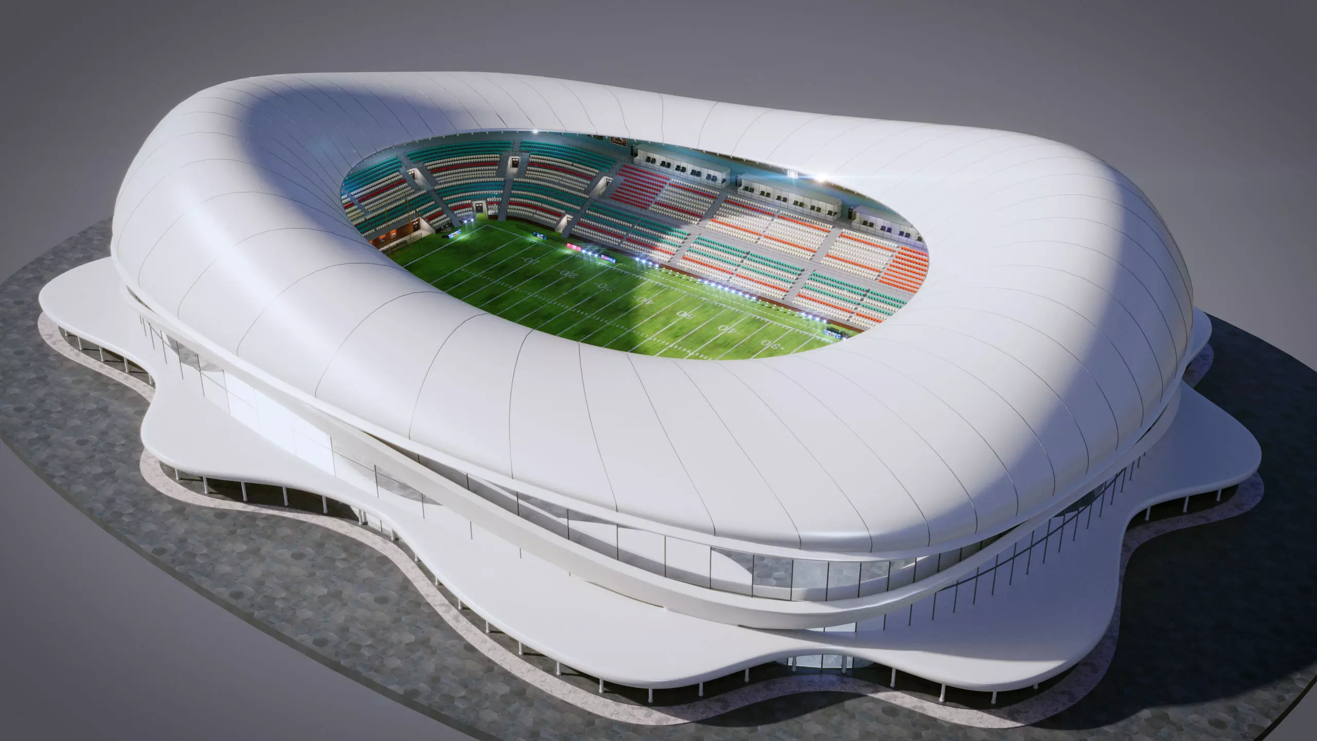 American Football Stadium Exterior Interior Props 3D model_33