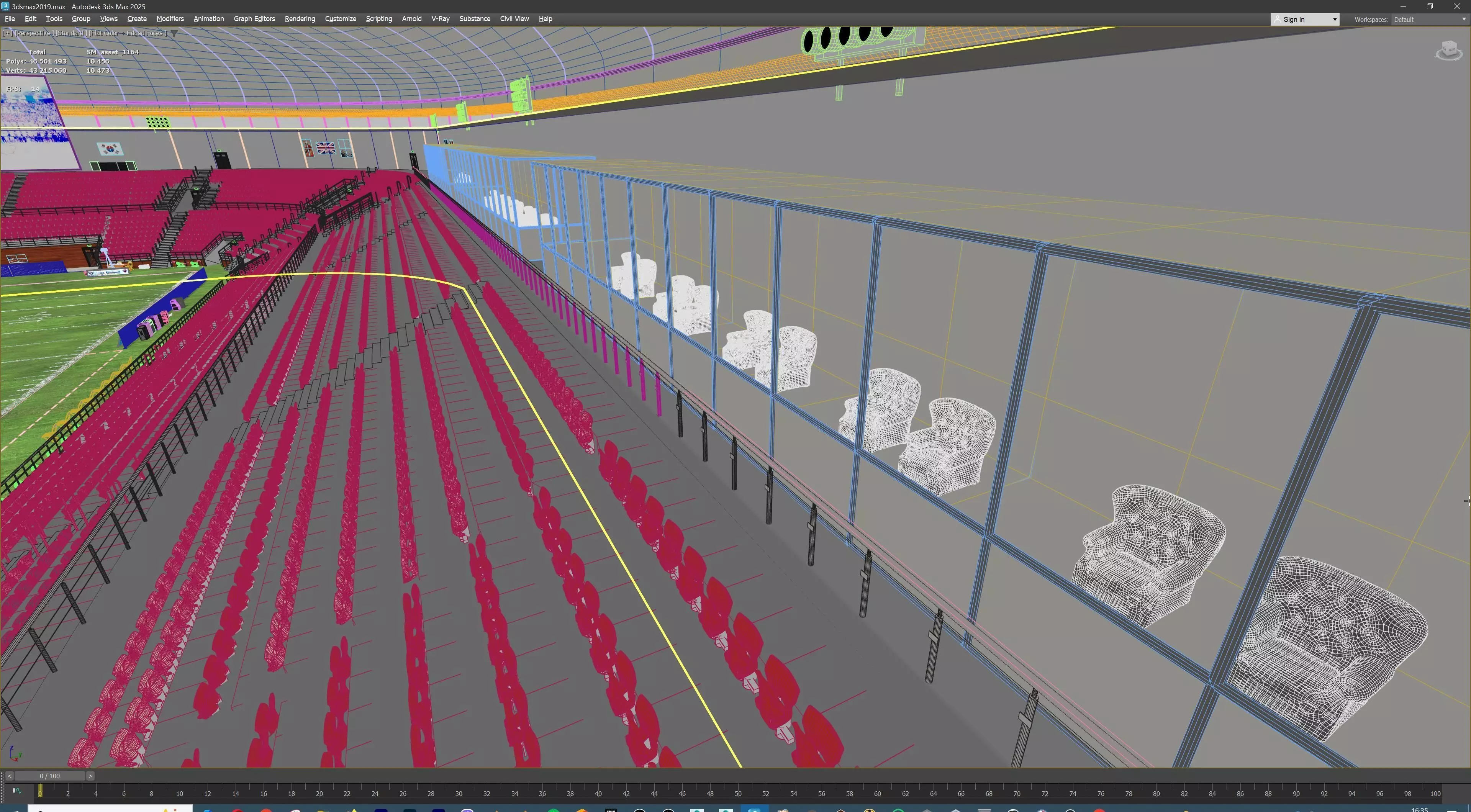 American Football Stadium Exterior Interior Props 3D model_38