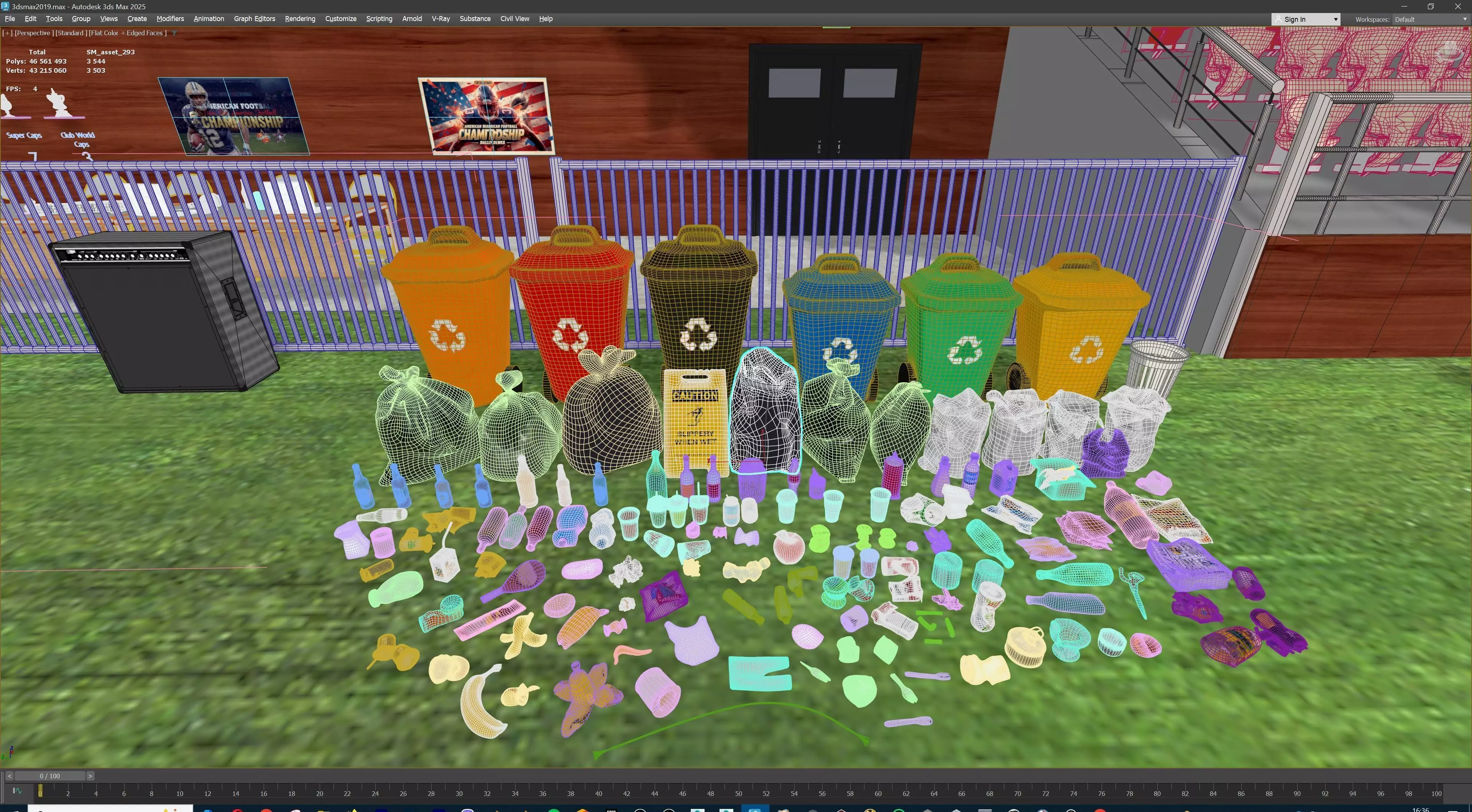 American Football Stadium Exterior Interior Props 3D model_43