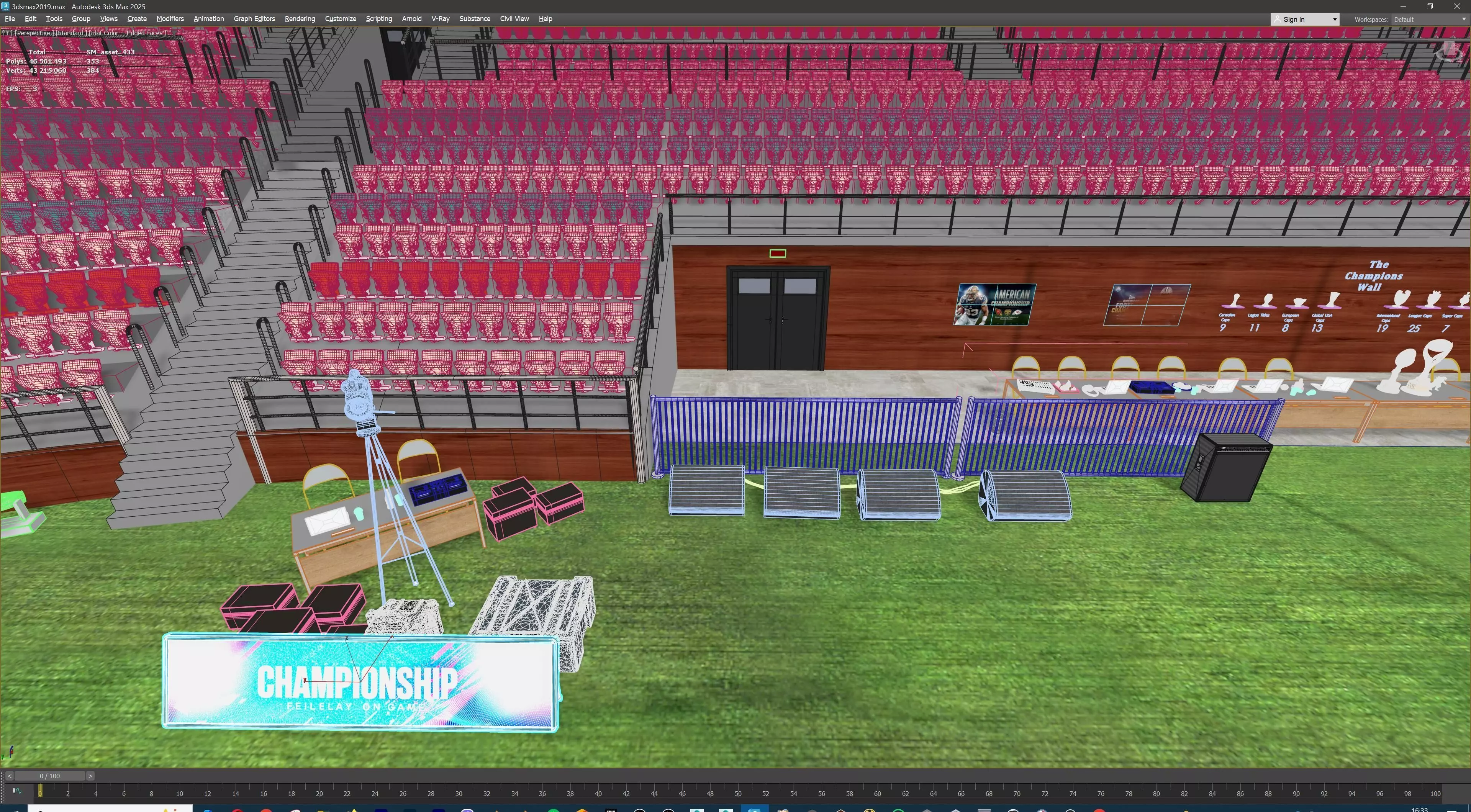 American Football Stadium Exterior Interior Props 3D model_45