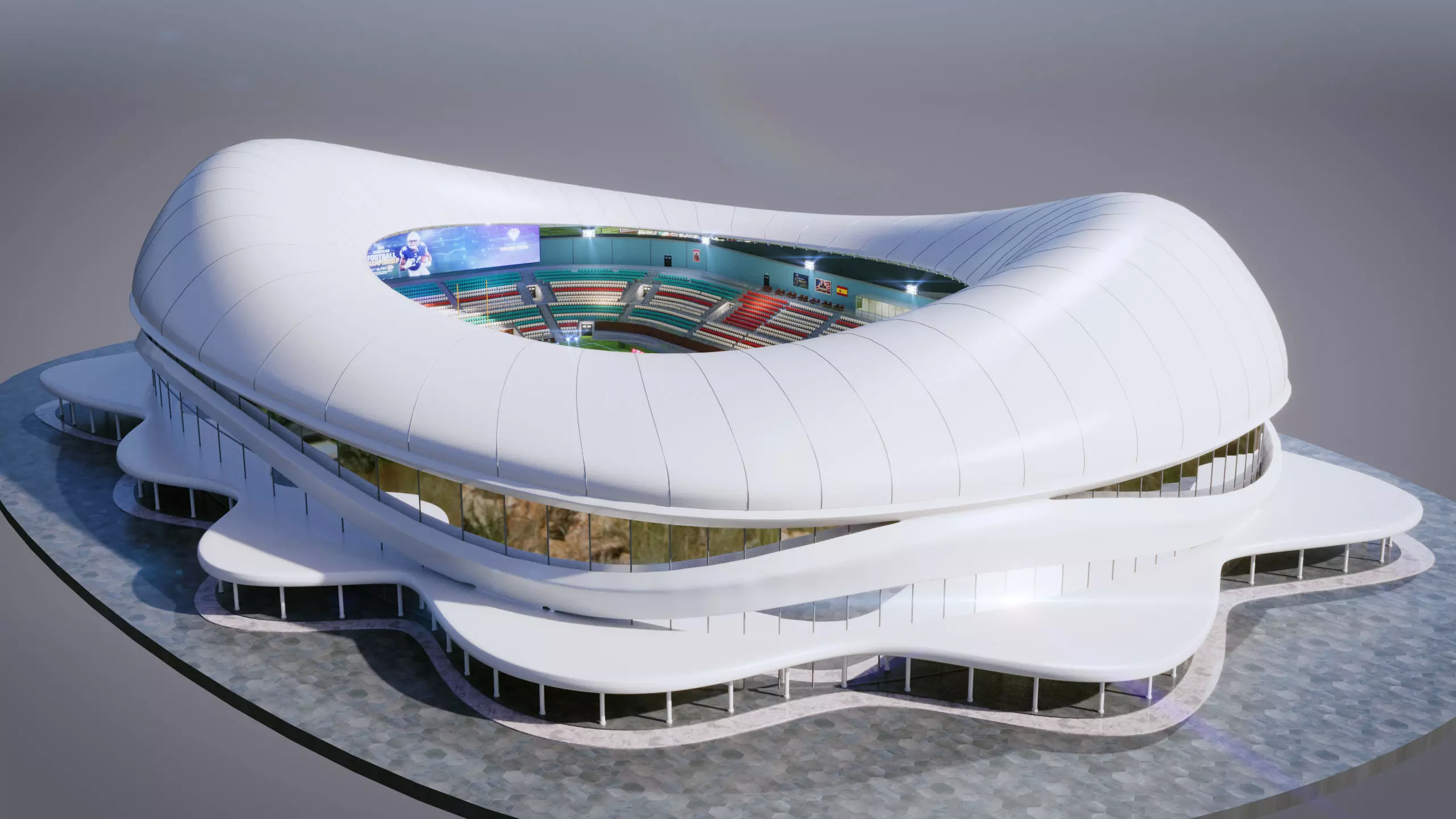 American Football Stadium Exterior Interior Props 3D model_6