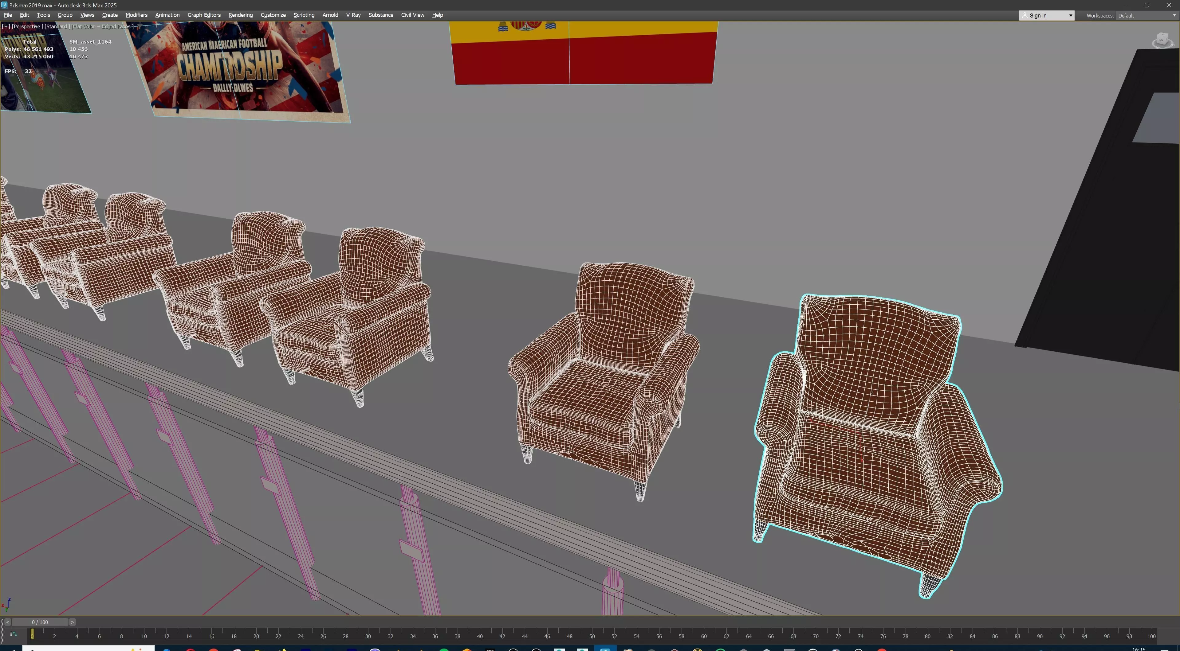 American Football Stadium Exterior Interior Props 3D model_40