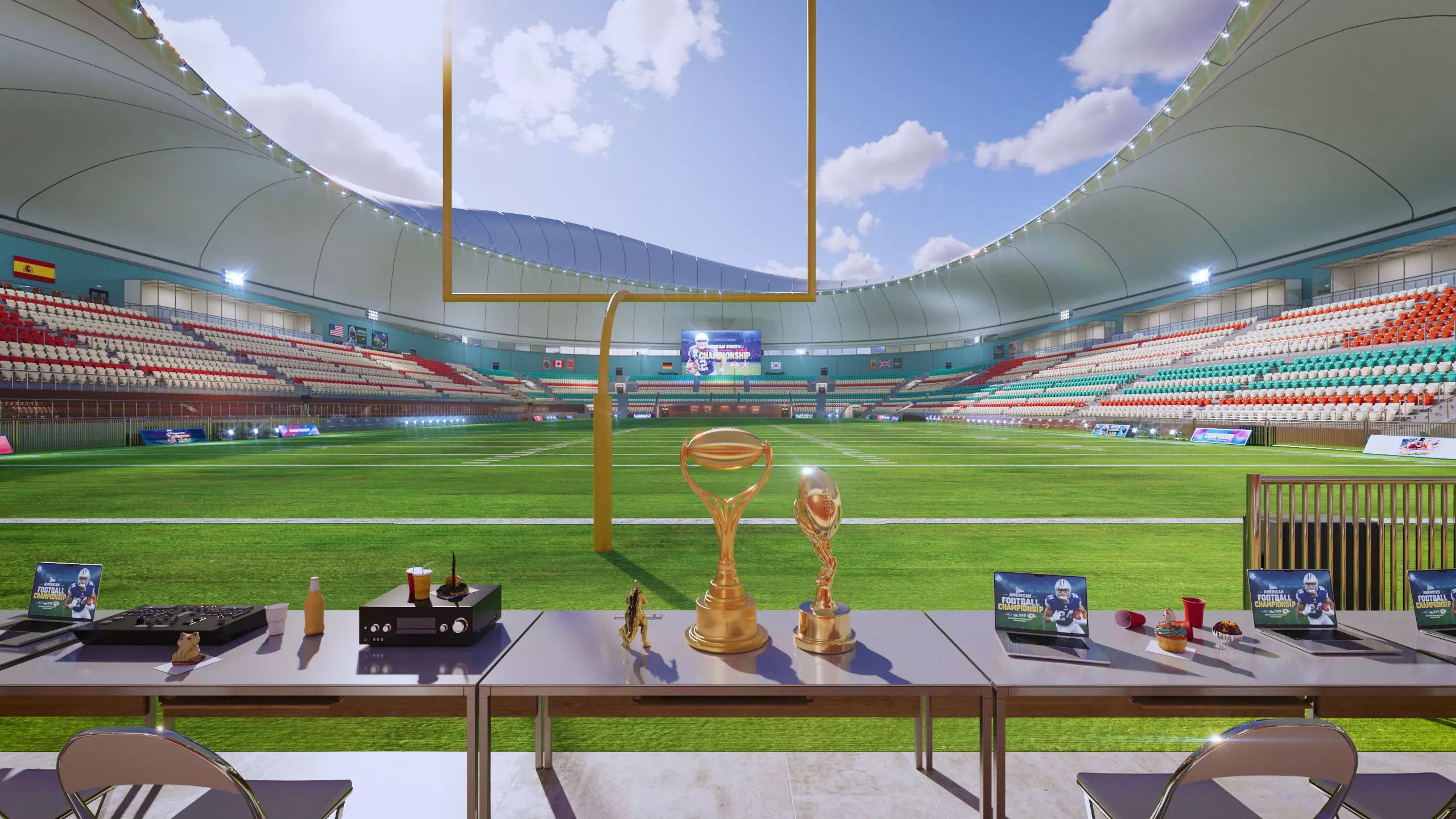 American Football Stadium Exterior Interior Props 3D model_11