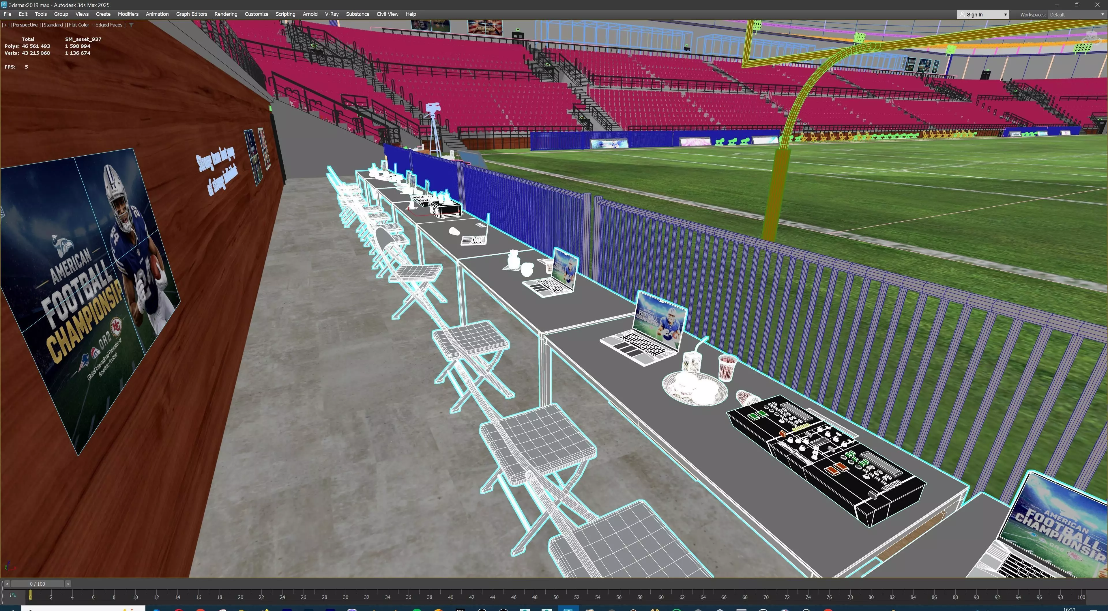 American Football Stadium Exterior Interior Props 3D model_44