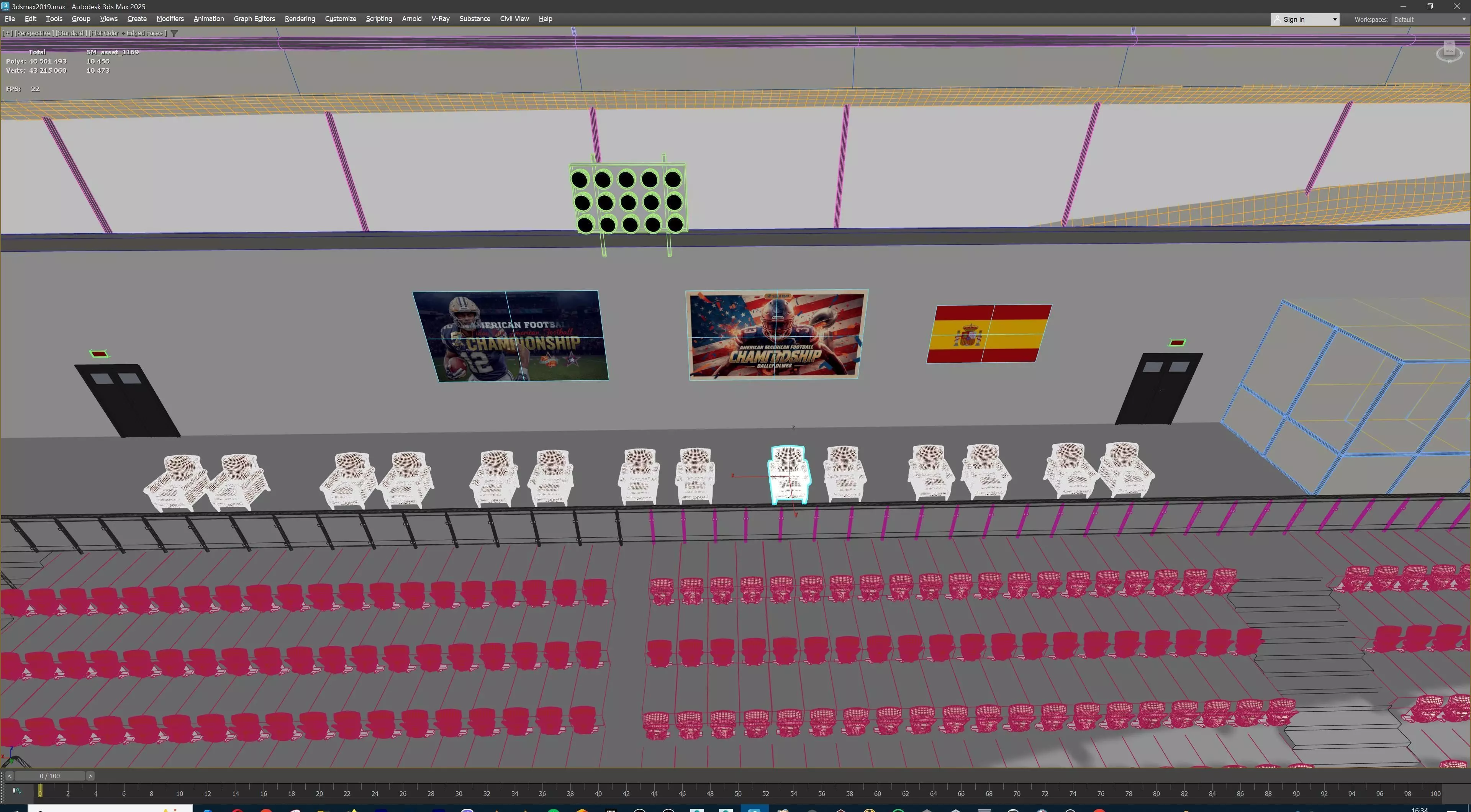 American Football Stadium Exterior Interior Props 3D model_37