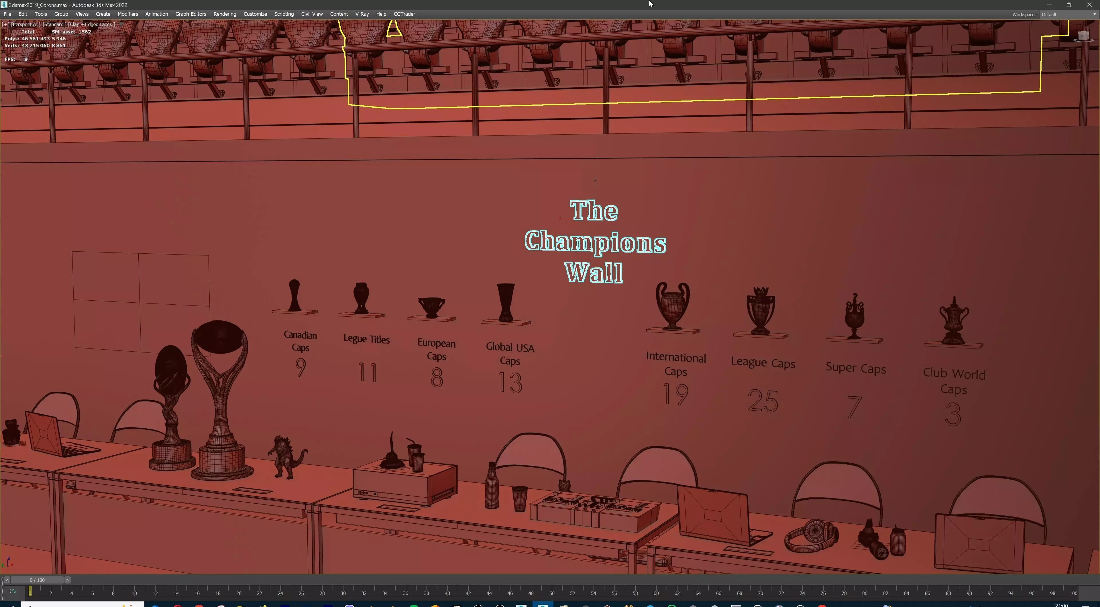 American Football Stadium Exterior Interior Props 3D model_31