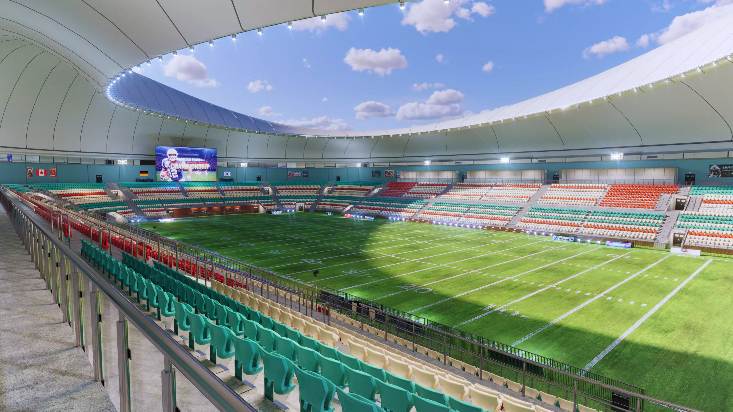 American Football Stadium Exterior Interior Props 3D model_10