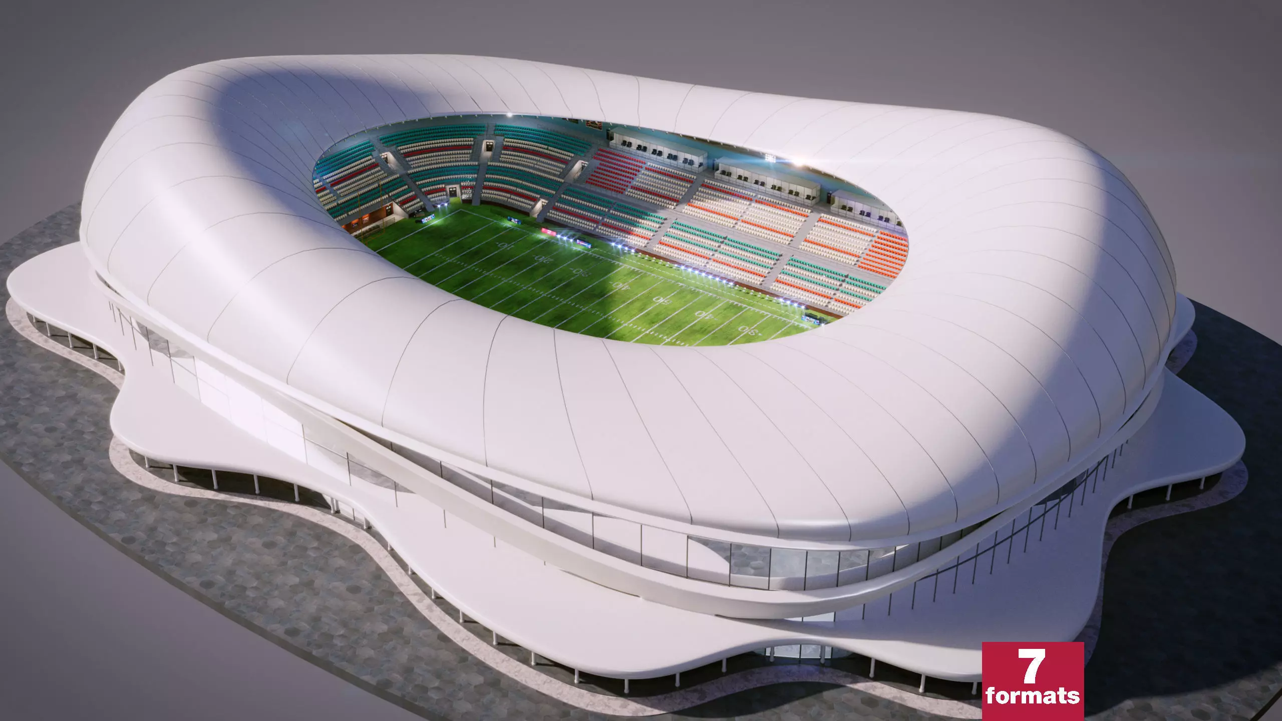 American Football Stadium Exterior Interior Props 3D model_0