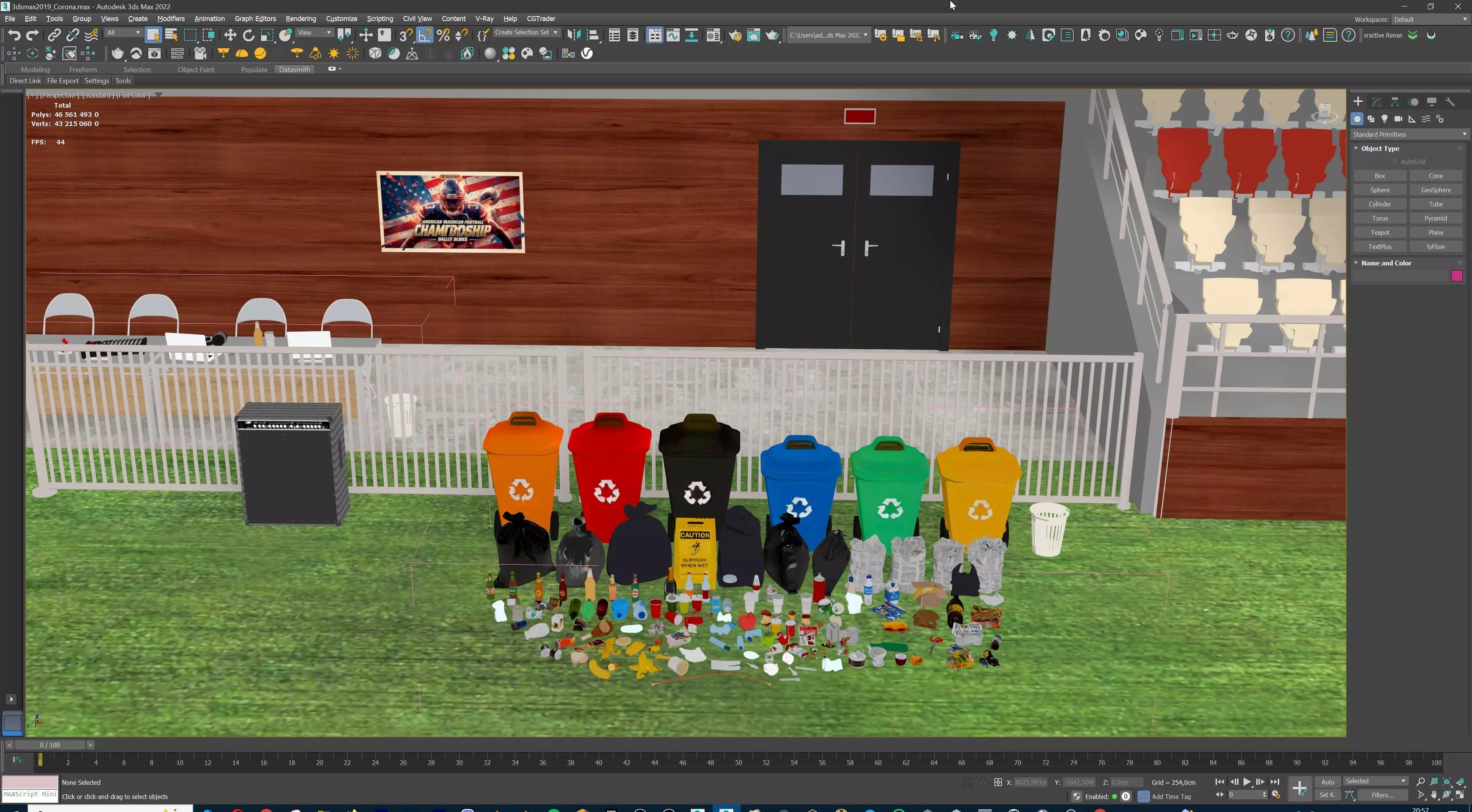 American Football Stadium Exterior Interior Props 3D model_25