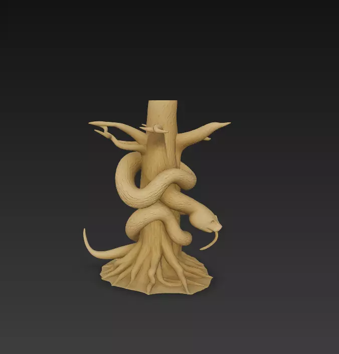 Snake Wrapped Tree Sculpture - Stylized Fantasy 3D print model_0