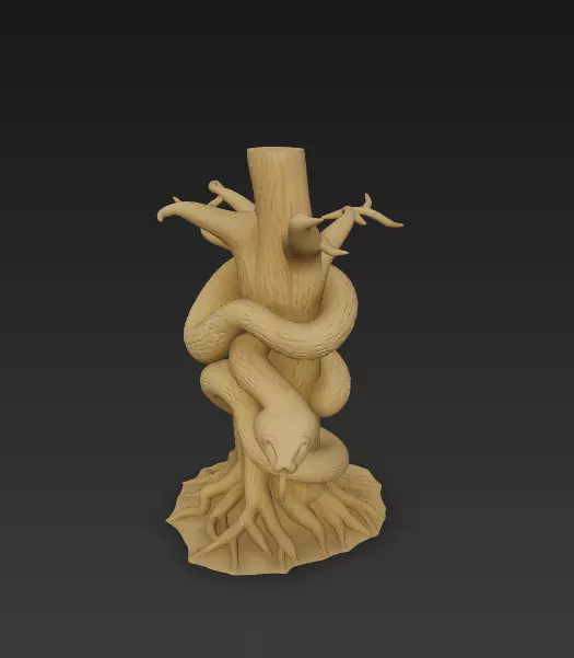 Snake Wrapped Tree Sculpture - Stylized Fantasy 3D print model_5