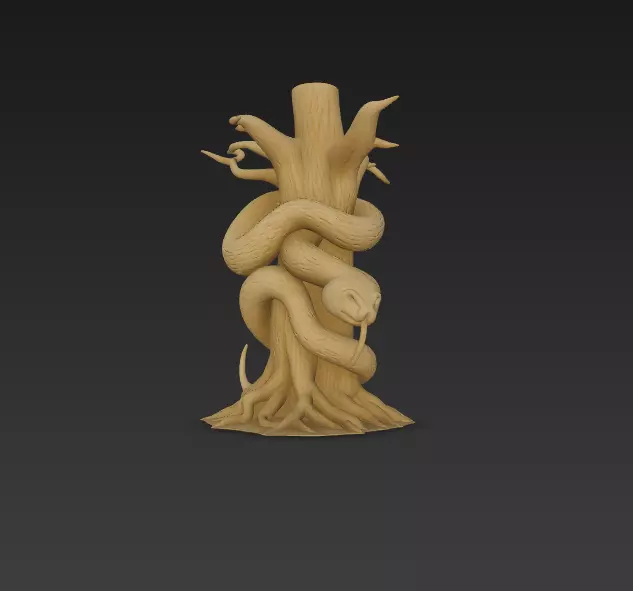 Snake Wrapped Tree Sculpture - Stylized Fantasy 3D print model_1