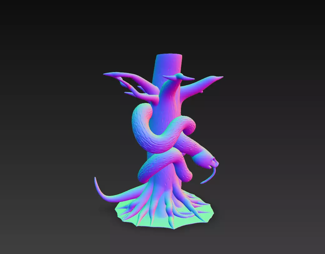 Snake Wrapped Tree Sculpture - Stylized Fantasy 3D print model_7