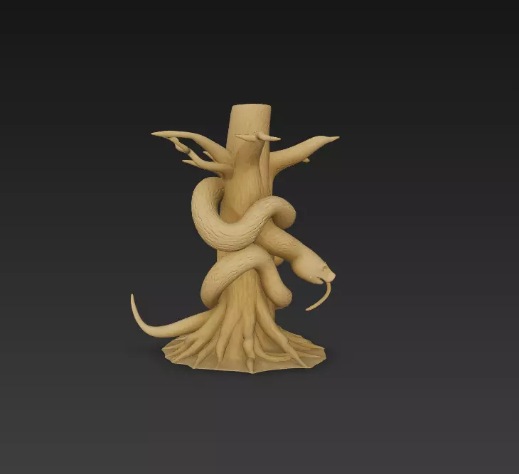 Snake Wrapped Tree Sculpture - Stylized Fantasy 3D print model_2