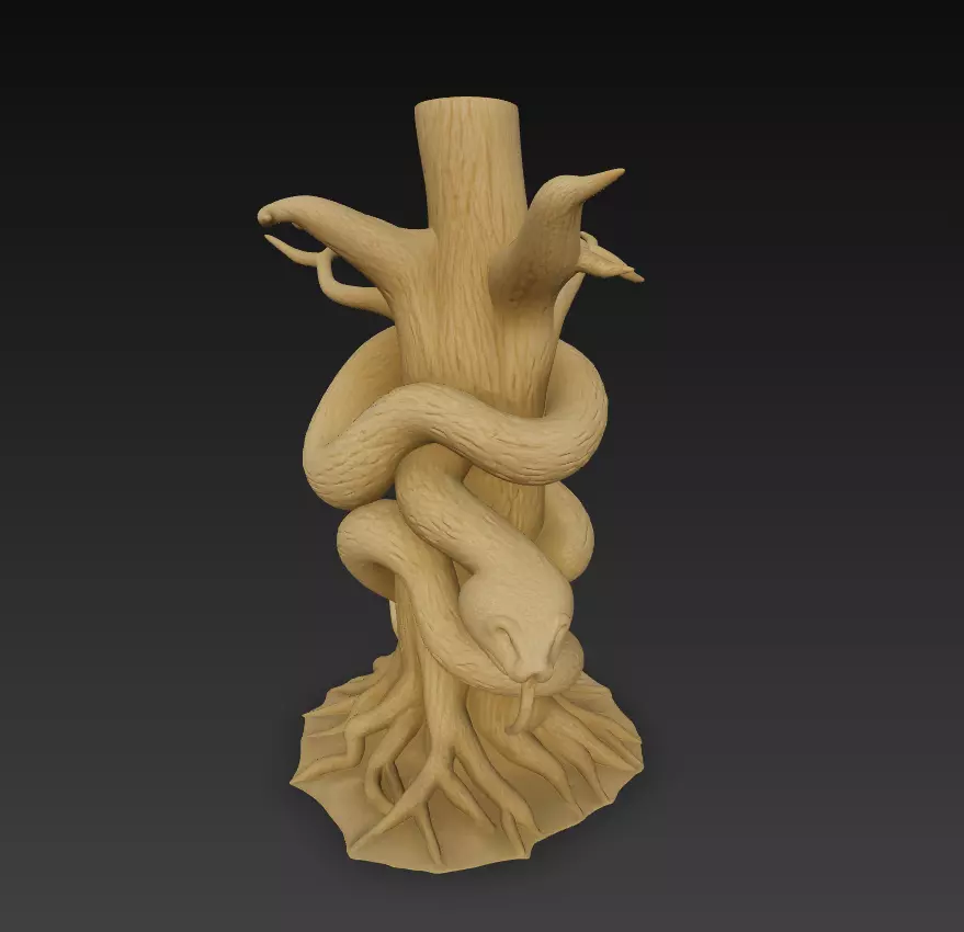 Snake Wrapped Tree Sculpture - Stylized Fantasy 3D print model_4