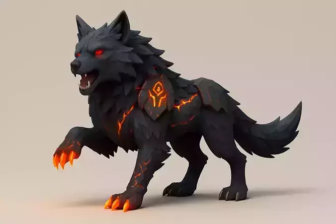 Lava Wolf Creature 3D Model - Stylized Sculpture 3D print model Lava Wolf Creature 3D Model - Stylized Sculpture 3D print model