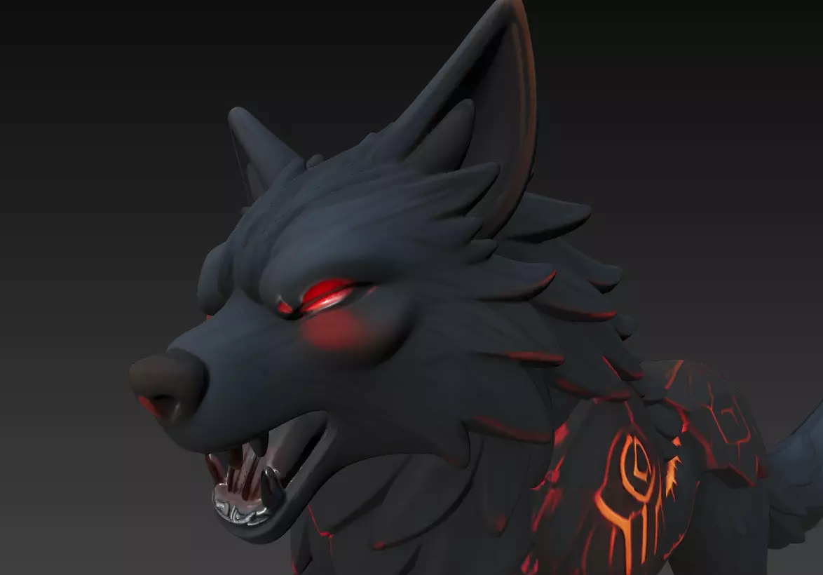 Lava Wolf Creature 3D Model - Stylized Sculpture 3D print model_3