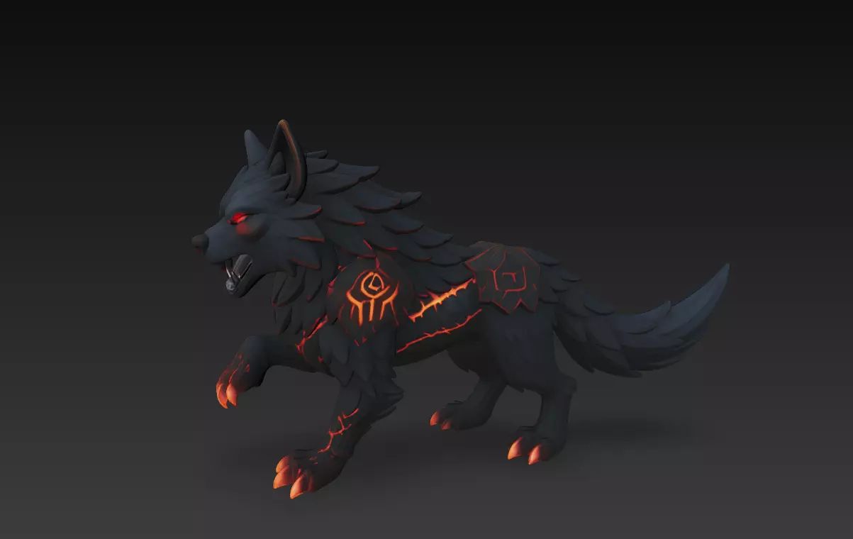 Lava Wolf Creature 3D Model - Stylized Sculpture 3D print model_1