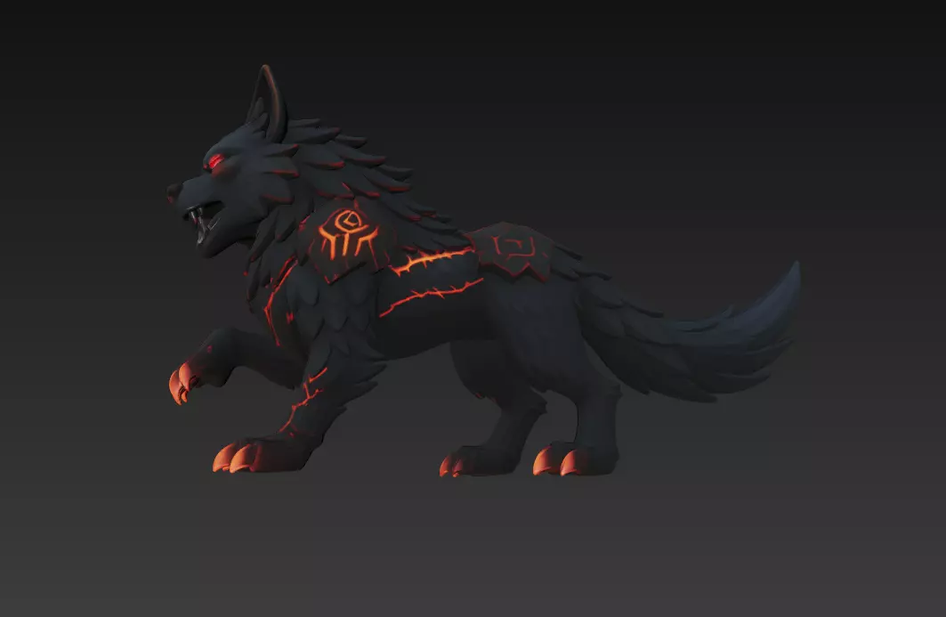 Lava Wolf Creature 3D Model - Stylized Sculpture 3D print model_4