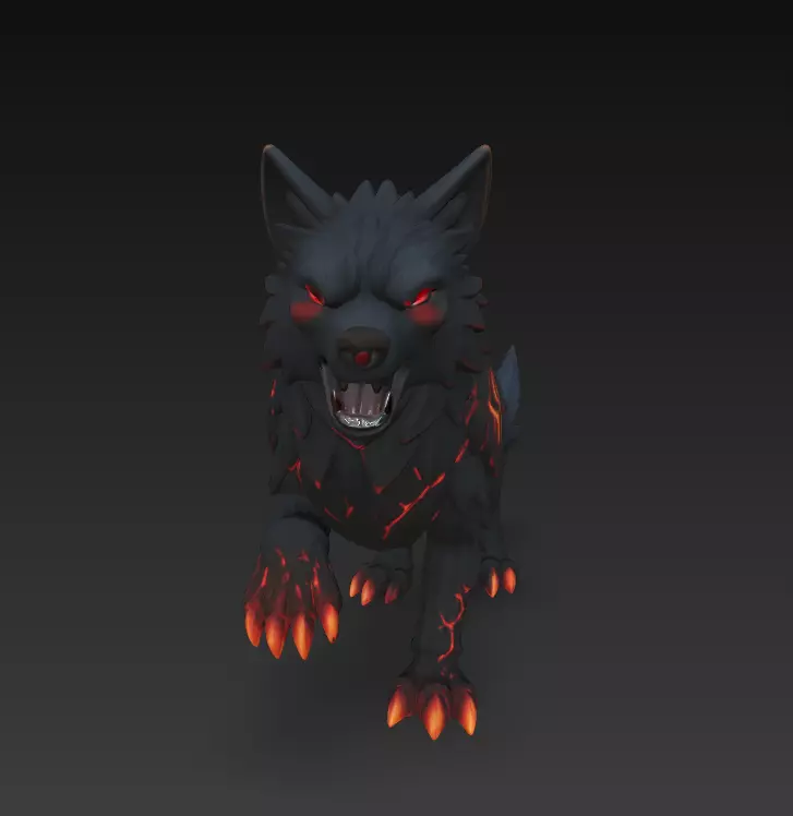Lava Wolf Creature 3D Model - Stylized Sculpture 3D print model_5