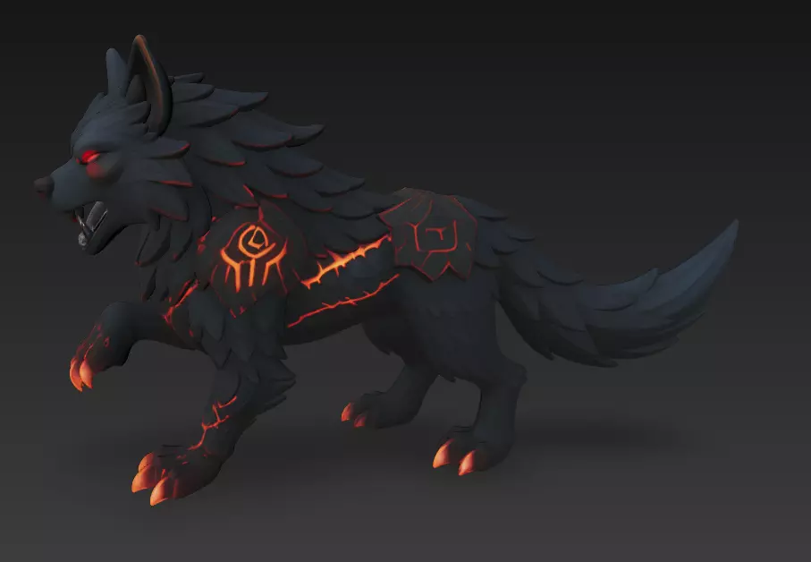 Lava Wolf Creature 3D Model - Stylized Sculpture 3D print model_7