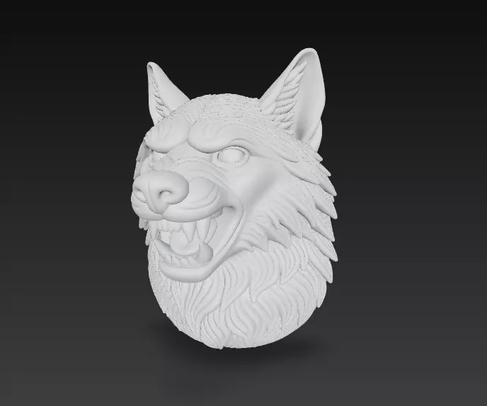 Wolf Head Sculpture-Stylized 3D Model for Printing-CGI 3D print model_6