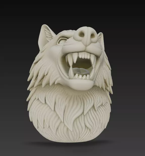 Wolf Head Sculpture-Stylized 3D Model for Printing-CGI 3D print model_4