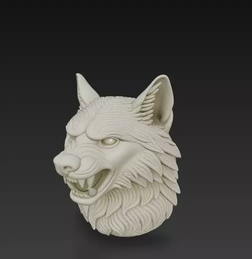 Wolf Head Sculpture-Stylized 3D Model for Printing-CGI 3D print model_1
