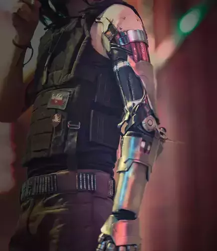 The arm is artificial and stronger