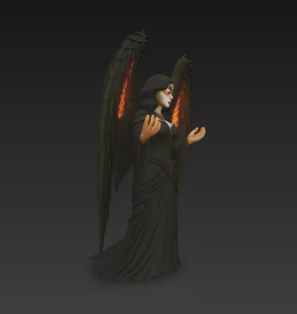 Dark Witch 3D Model - Stylized Female Character with Fire Wings 3D print model_1